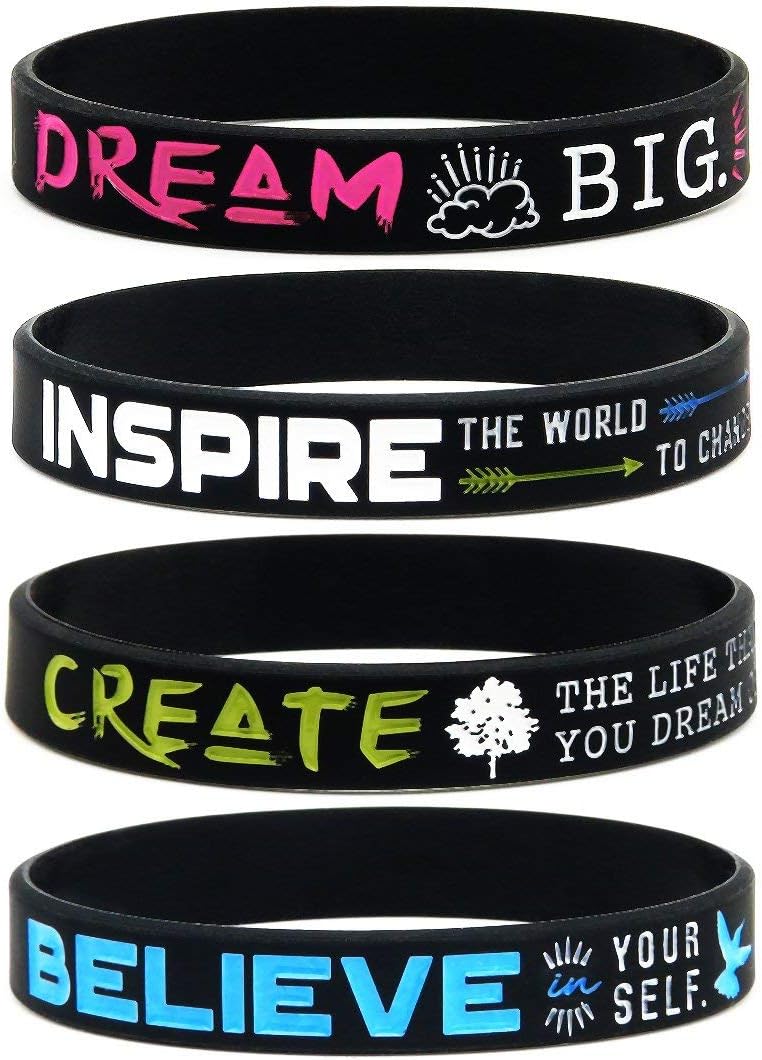 11thGear Dream Believe Inspire Create Silicone Wristbands Inspirational Message Bracelet