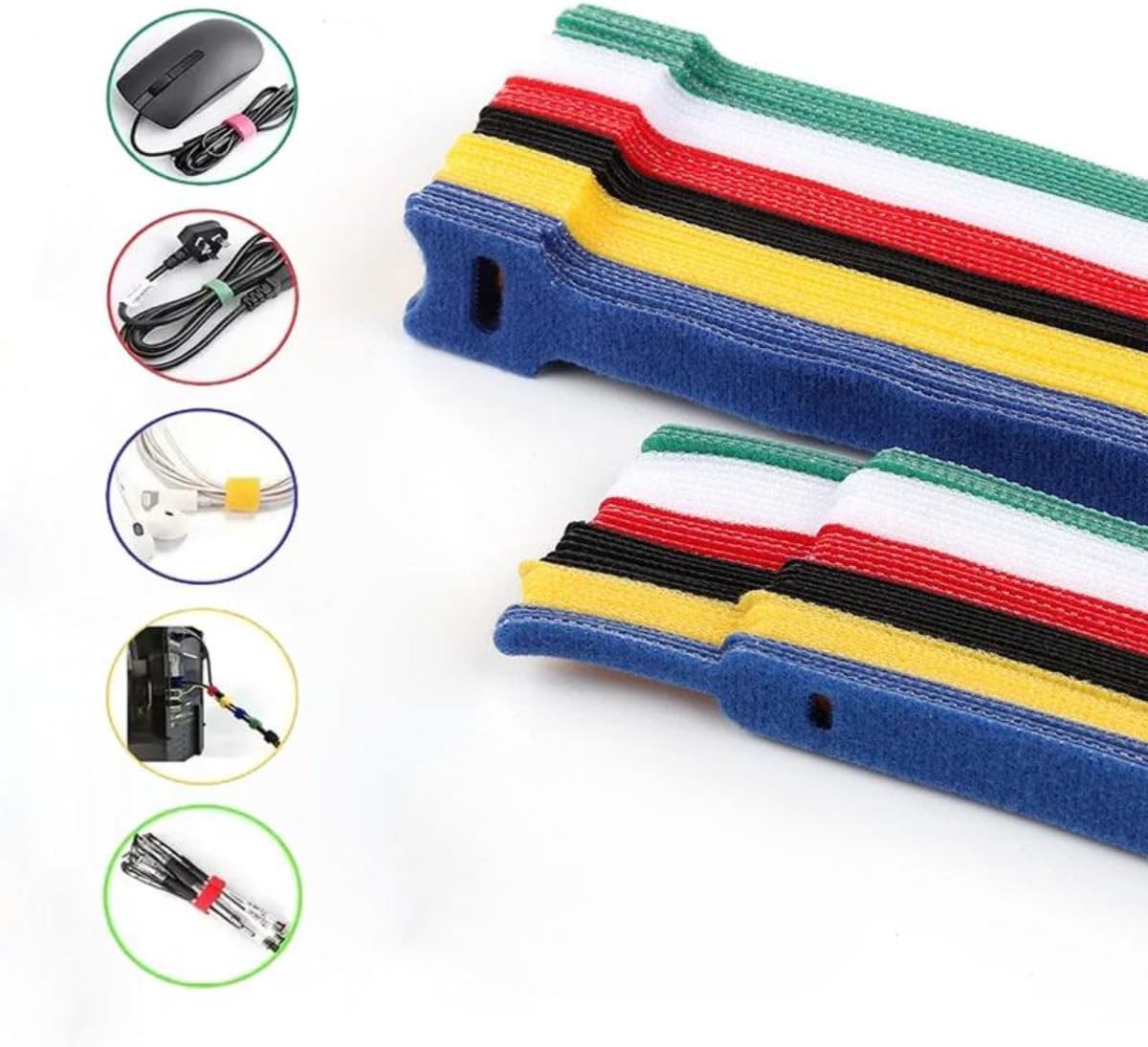50PCS prendendo laços de cabo reutilizáveis, premium gravatas de cabo ajustáveis de 6 polegadas, cintas de gerenciamento de cabo de pano de microfibra gancho Loop Cord Organizer Wire Ties reutilizáveis (cores sortidas)