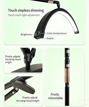 GAENZA Wall Mount Lash Lamp Wall Mounted Half-Moon Light Lamp Beauty Ceiling Light Cool/Warm Modes Adjustable Angle And Height for Barbershop Eyelashes Extensions Beside Beauty Bed Hair Salon,Black