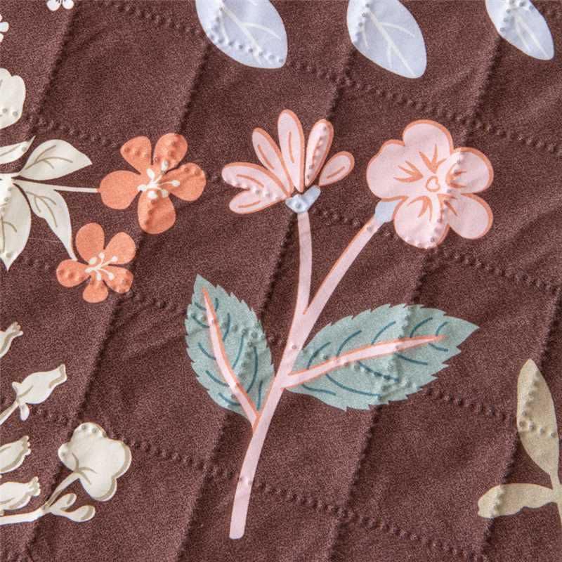 Image of HOMETHREADS Premium Style Anti Slip Sofa Cover Set | Cotton Sofa Slipcover | 1Pc Front Cover with Attached Armrest + 1Pc Back Cover (Dark Brown Flower, 3 Seater | 175x185cm)