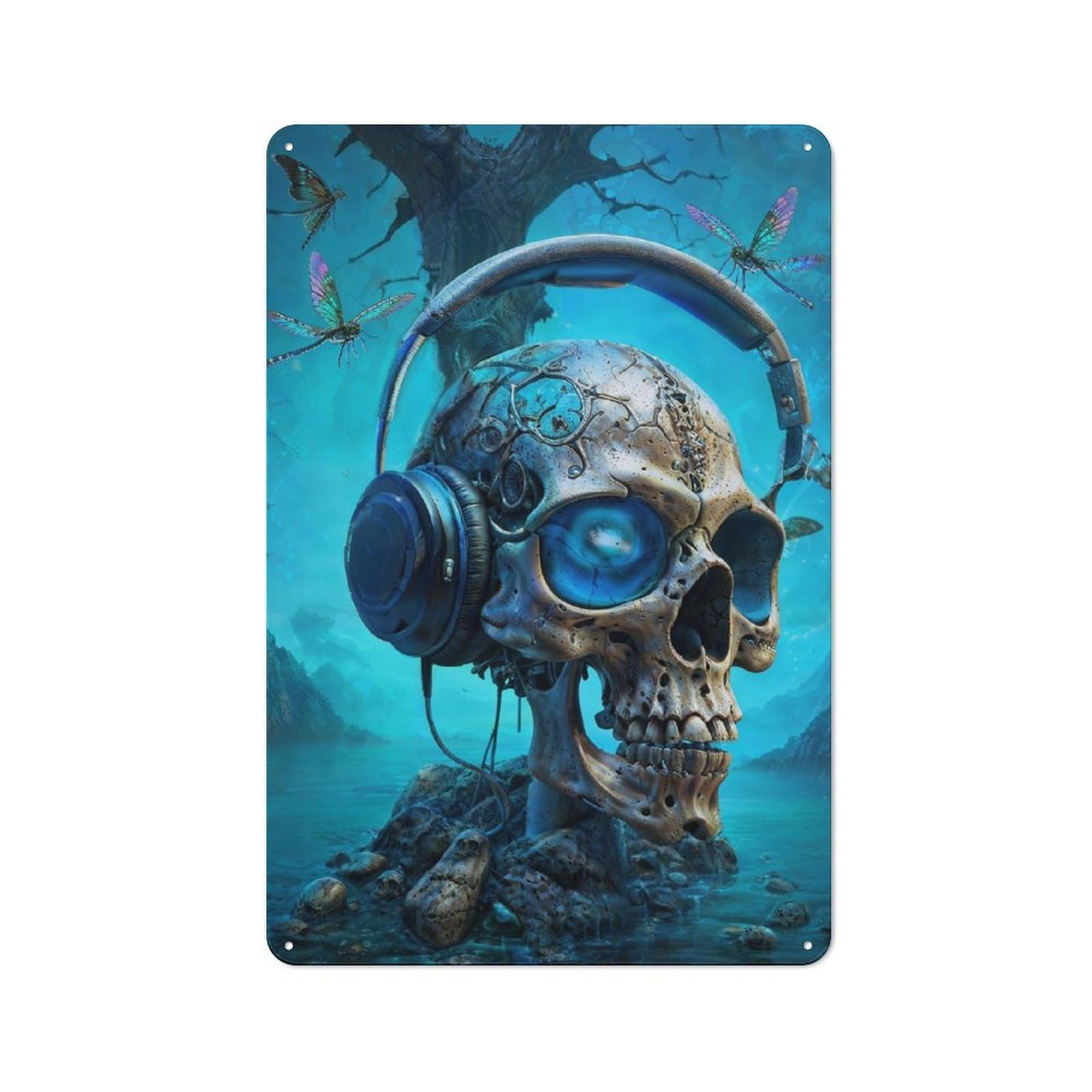 Junmoney Rad Nightshade Music Skull Retro Tin Sign 30X20cm For Hallway Wall, For Home Decor Fans Who Collect Metal Signs