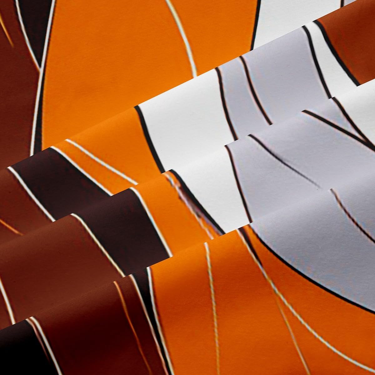 Feelyou Orange Stripe Window Curtains Geometric Stripe Swirl Line Blackout Curtain Boys Retro Stripes Geometrics Darkening Drapes Geometric Trendy Window Treatments (2 Panels, 38 x 45 Inch)