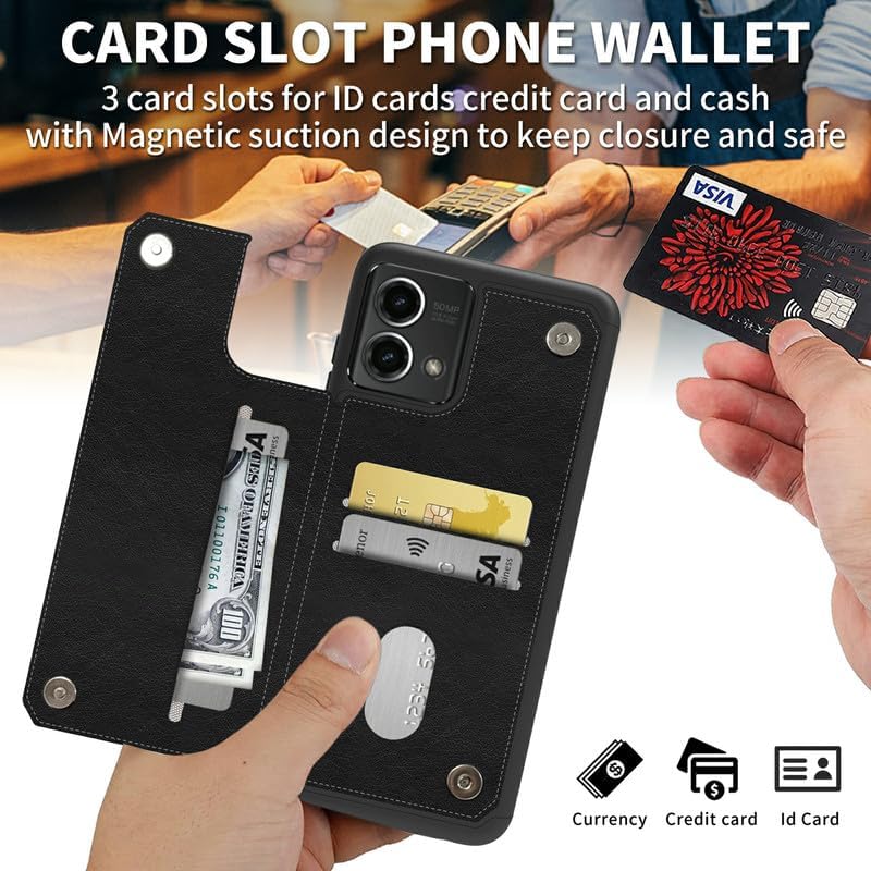 Miniatura 3 de FUYOCWE Funda para Motorola Moto G Stylus 5G 2023 con tarjetero, diseño de gato negro con diseño floral dorado de piel sintética con ranura para