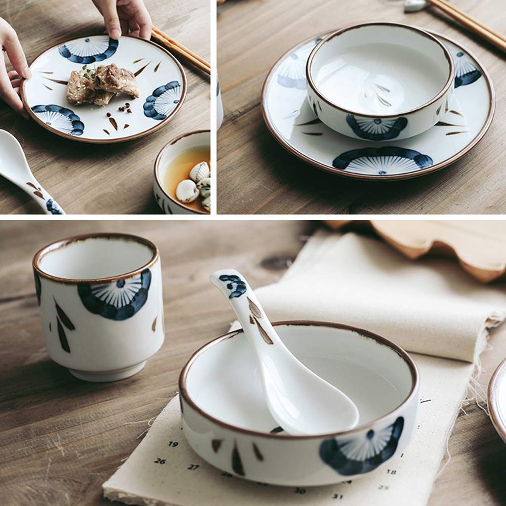 Vajillas de cerámica, vajilla Retro de Porcelana de 24 Piezas para restaurantes y reuniones Familiares. Incluye Platos y Cuencos Pintados en D.