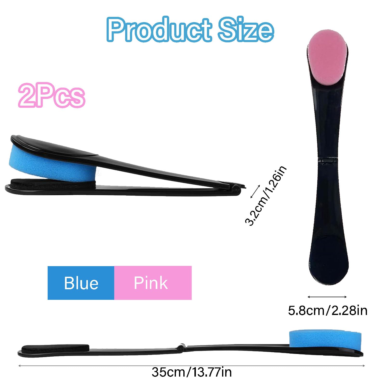 2pcs Lotion Applicator for Back Back Tanner Applicator with Blue and Pink Sponges, Extended Reach Back Cream Applicator - Image 2