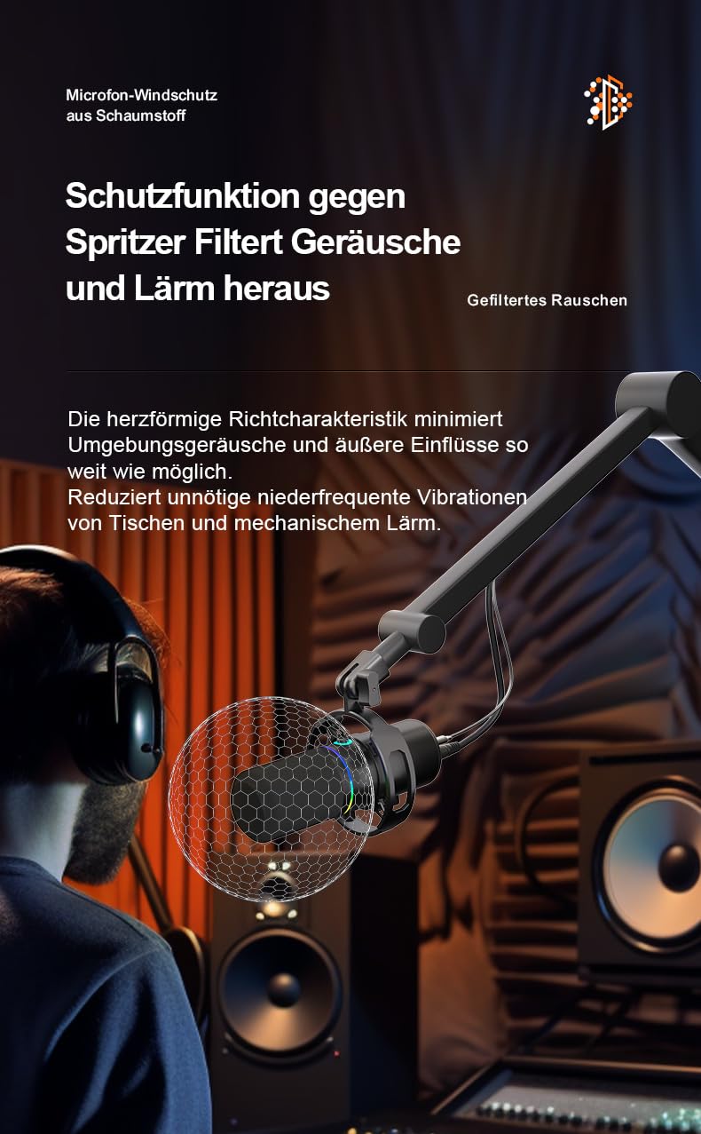 KO-Star M-690 Dynamisches Mikrofon mit Schwenkarm – USB-C & XLR, Niere (Cardioid), 192 kHz/24 Bit, Monitoring, Gain & Lautstärke-Regler, Mute/Noise-Reduction, RGB