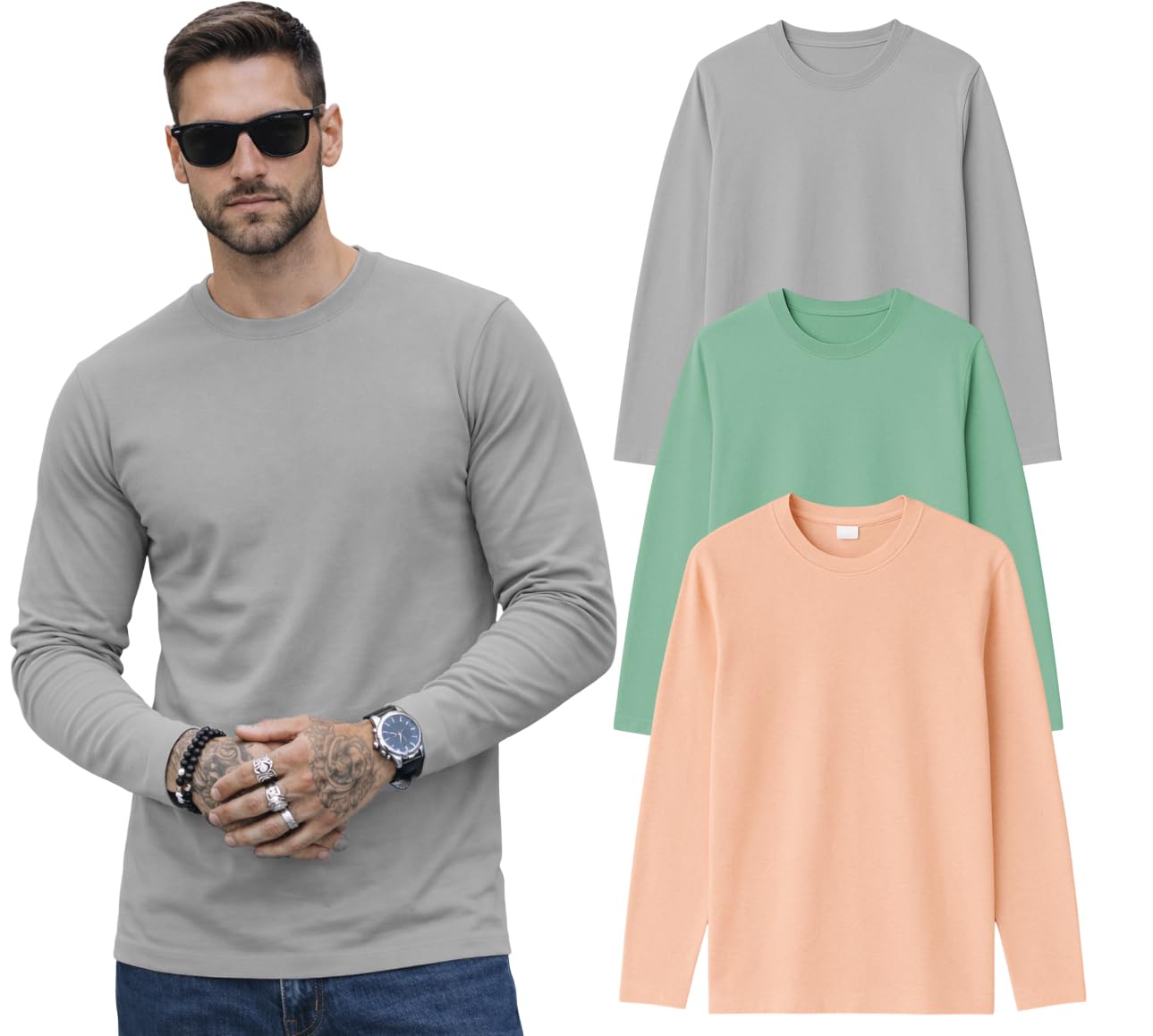 rodzen 100% Pure Cotton Round Neck Regular Fit Plain Solid Full Sleeve T-Shirt Combo for Men & Boys (Pack of 3)-picture-30