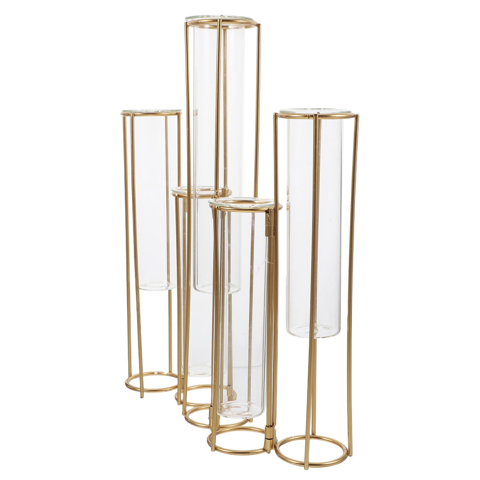 Jarrón de tubos redondos de hierro dorado giratorio para decoración de oficina