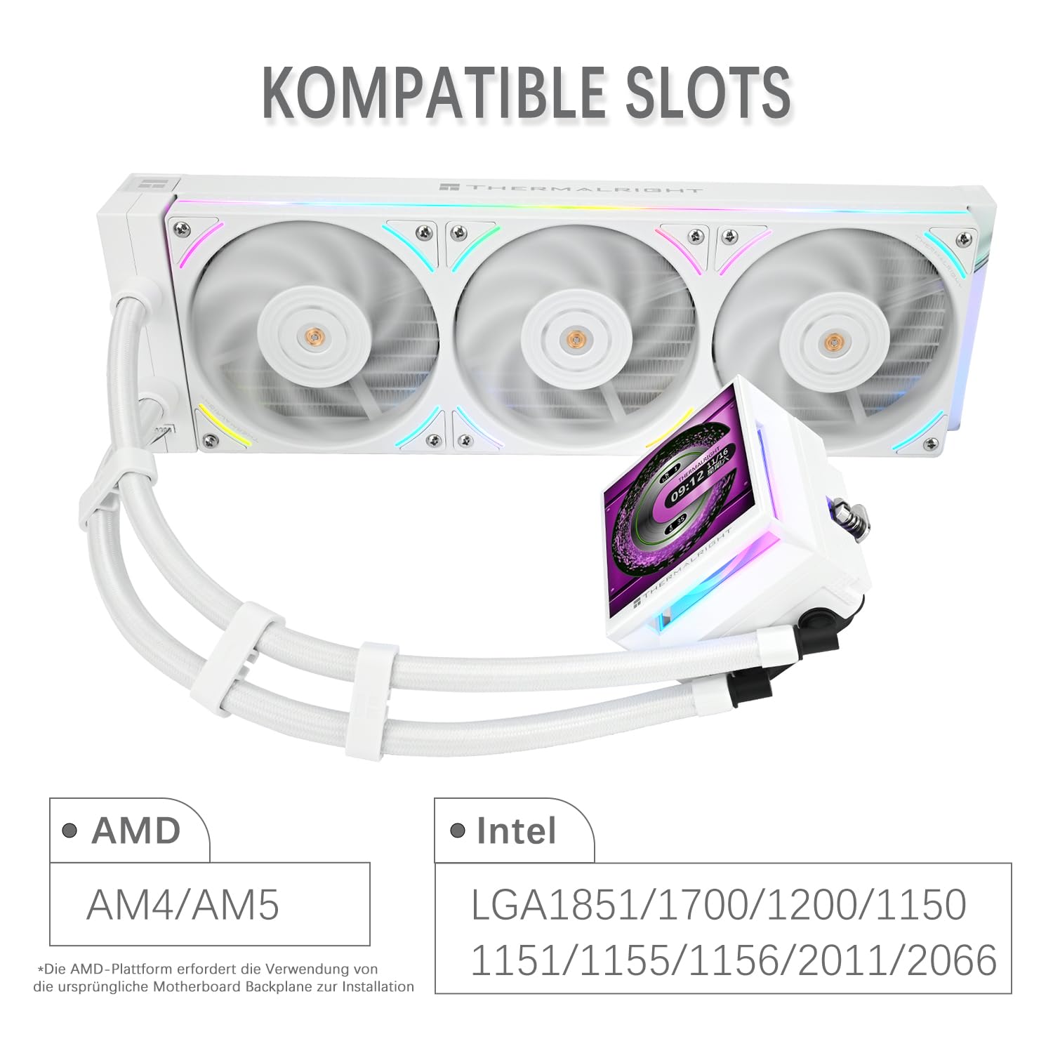 TR-Thermalright Hyper Vision 360 UB ARGB Biały płyn chłodzący do procesora CPU, 3,95'' ekran IPS LCD z rozdzielczością 480x480 - Magnes, 360mm chłodnica, do AM4/AM5, LGA1851/1700/115x