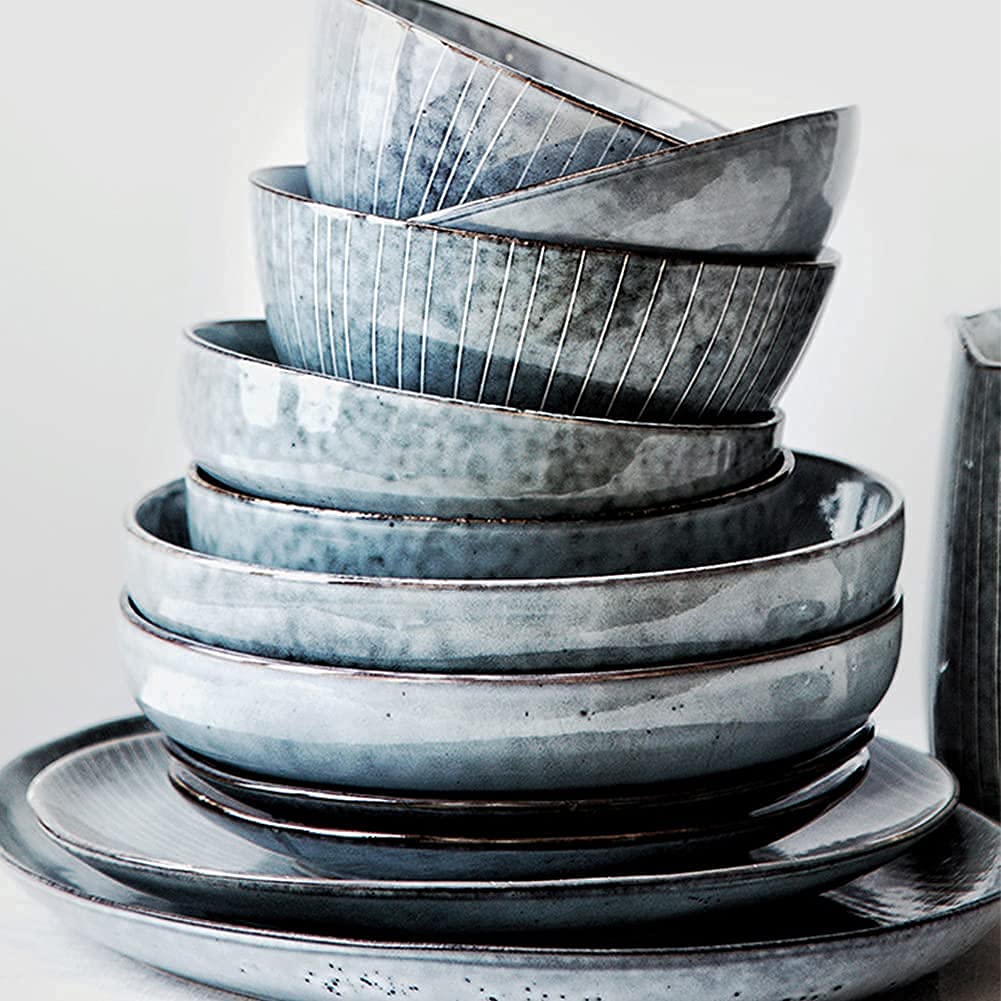 Porcelanowy zestaw zastawy stołowej w japońskim stylu, retro ceramiczna zastawa stołowa z talerzami, miseczkami i kubkami, do domu, kuchni, jadalni, bezpieczna w kuchence mikrofalowej, elegancka