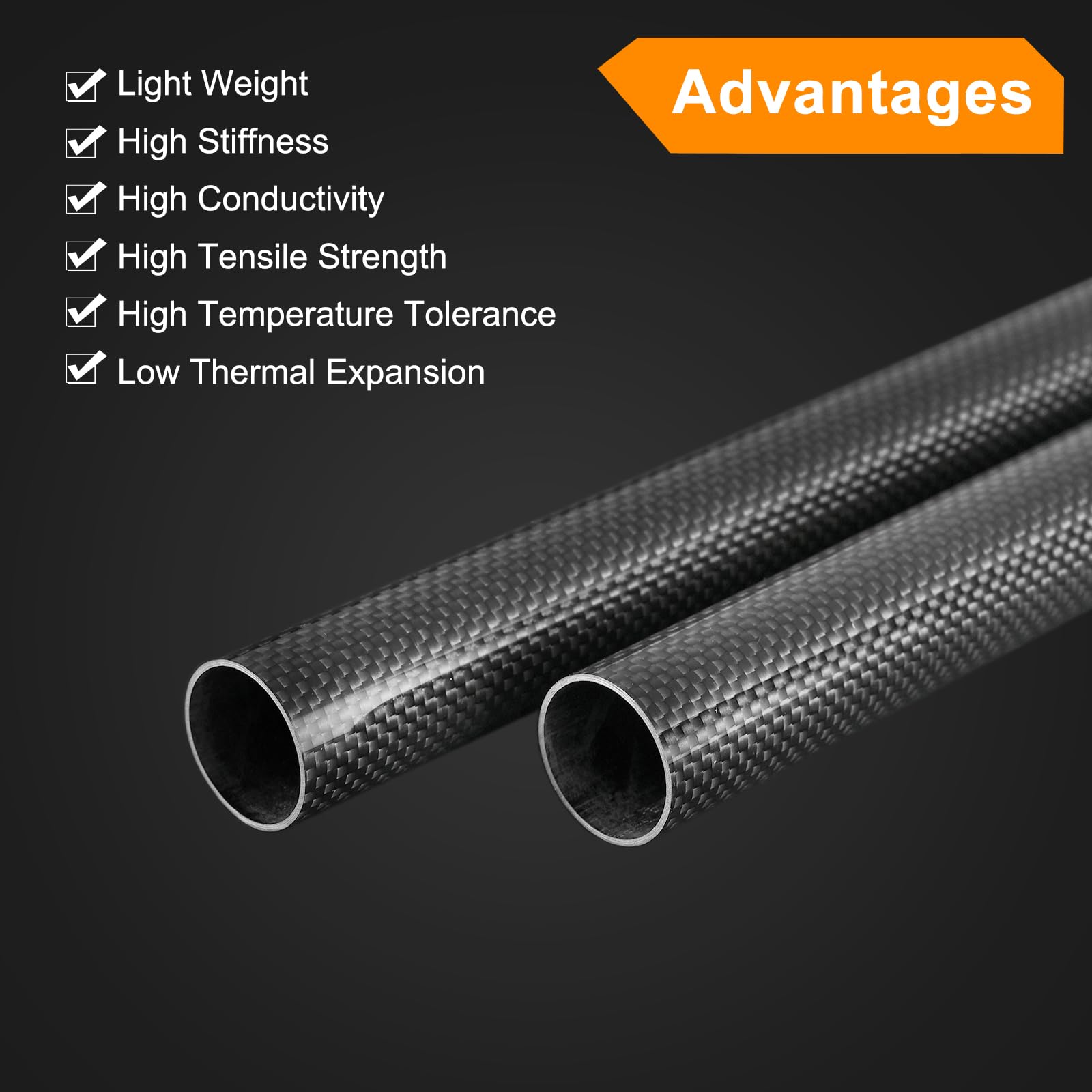 QUARKZMAN Carbono Fibra Tubos, 500mm x 18mm x 16mm 3K Huecos Carbono Envueltos Tubos Redondo Simple Tejido Brillante Superficie para Cuadricóptero Paquete de 4