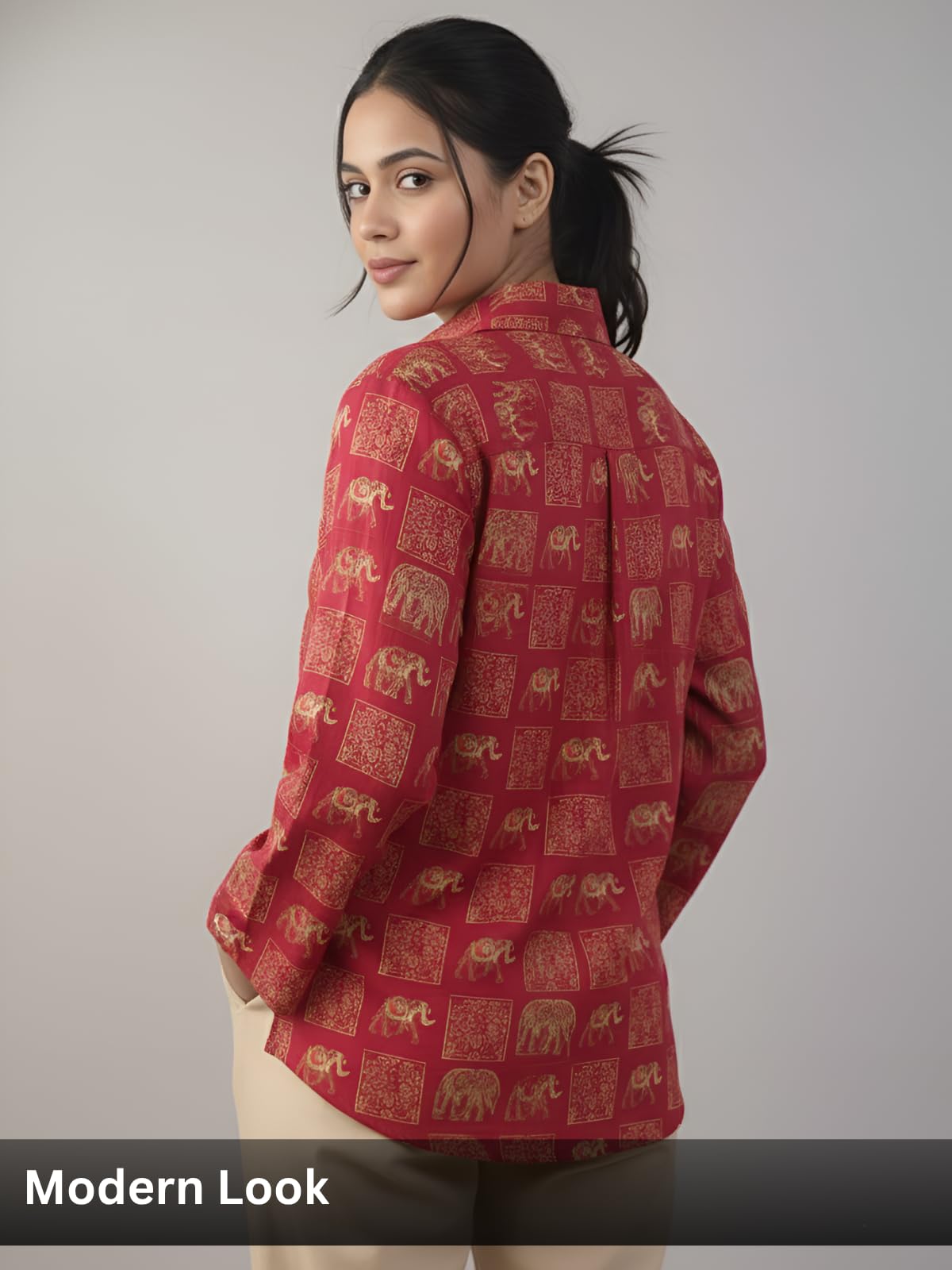 Leriya Fashion Damenhemden, Oversized Shirt für Damen, Westernhemd aus Rayon, bedruckt, lange Hemden, lockere Passform, lässig, langärmelig