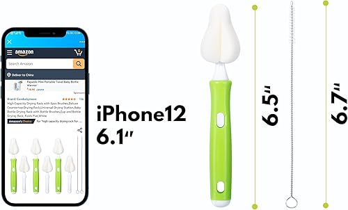 Miniatura 7 de 8 cepillos de esponja para biberón, cepillo para biberón con limpiador de pezones de 3 piezas, 3 cabezales de repuesto y 2 cepillos para popotes,