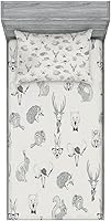 Vista 56 de Lunarable Grey Fitted Sheet & Pillow Sham Set, Pattern with Random Footprints Paw Traces Pet Legs Friendly Cats and Dogs, Decorative Printed 3 Piece