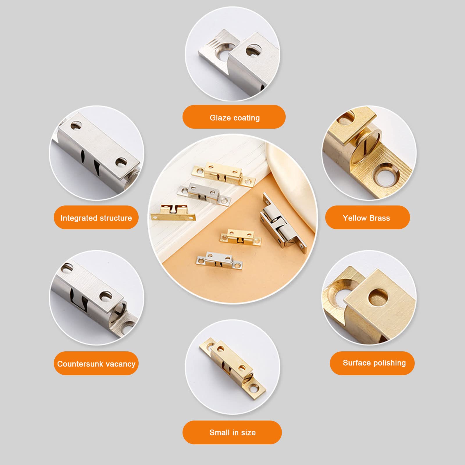 Chiusura A Sfera Doppio Rullo 6 Pezzi - Per Armadi E Porte, In Ottone Nichelato, Facile Installazione, Argento - Foto 3