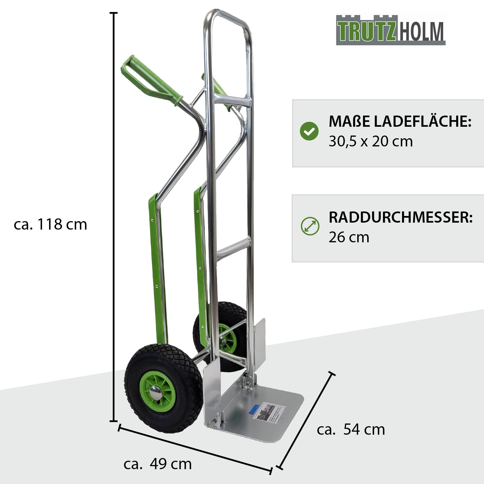 TRUTZHOLM Aluminium Sackkarre mit Treppenrutsche 200 kg Stapelkarre Transportkarre Treppensteiger Alu Klappbare Ladefläche Sicherheitsgriffe (200kg | Lufträder)