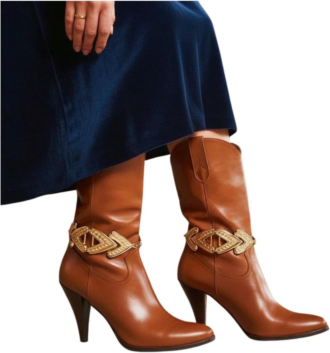 TrendyFashionJewelry 2PCS Women Boot Bracelet Western Gold Metal Chain Shoe Bling Retro Style Arrow Charm Anklet Strap One Size BC140