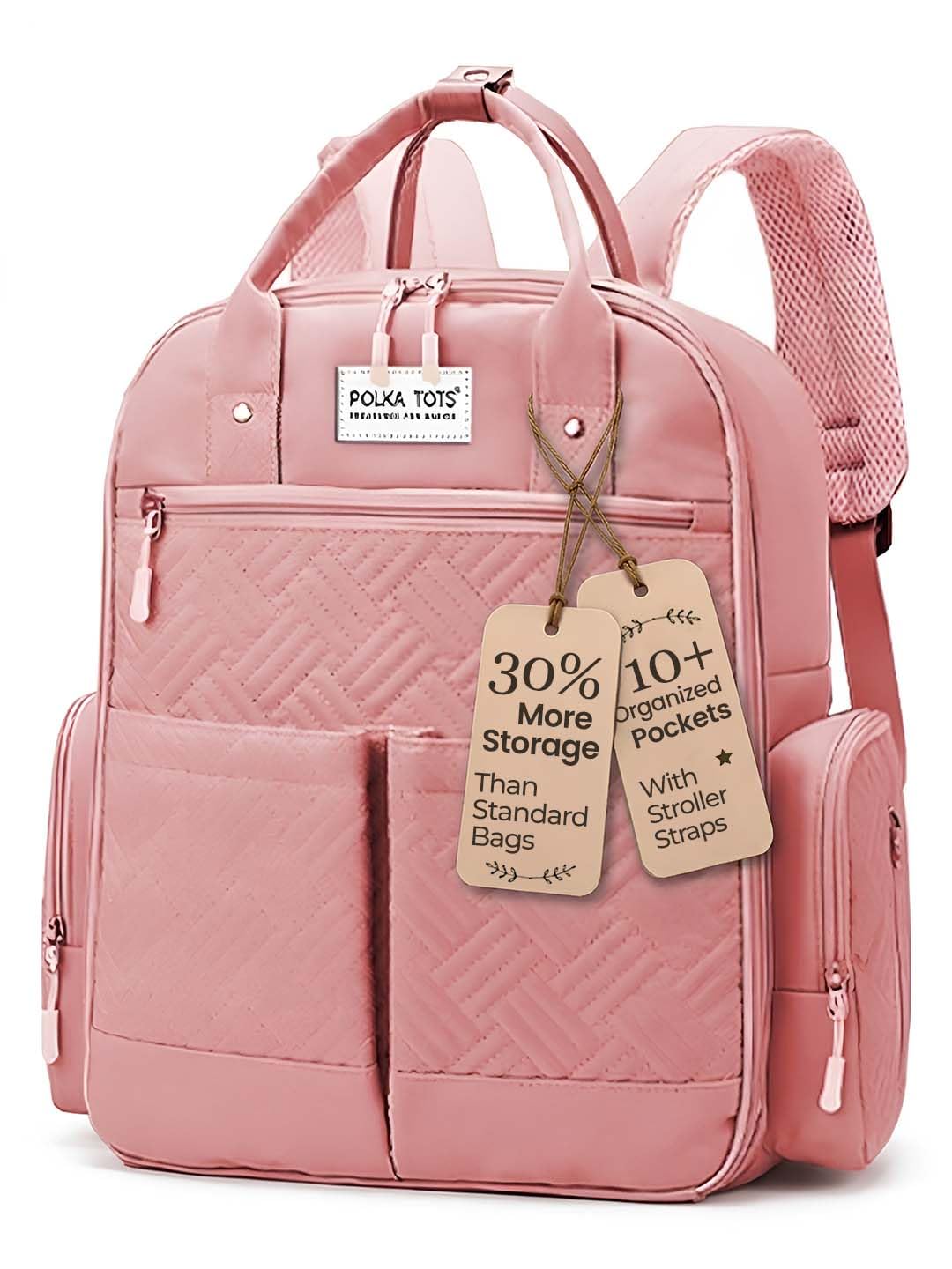 POLKA TOTS ChicClass Multipurpose Diaper Bag for New Born with Pouch for Mothers, Maternity Waterproof Bags with Ergonomic Straps for Travel, 10+ Compartment Stylish Diaper Bag for Mom - Nude Peach-image-10