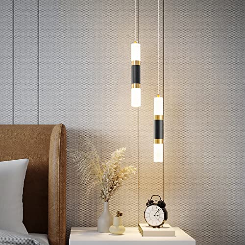 Suspension LED tube long en métal noir luminaire cylindrique 6W pour chevet et cuisine - 7
