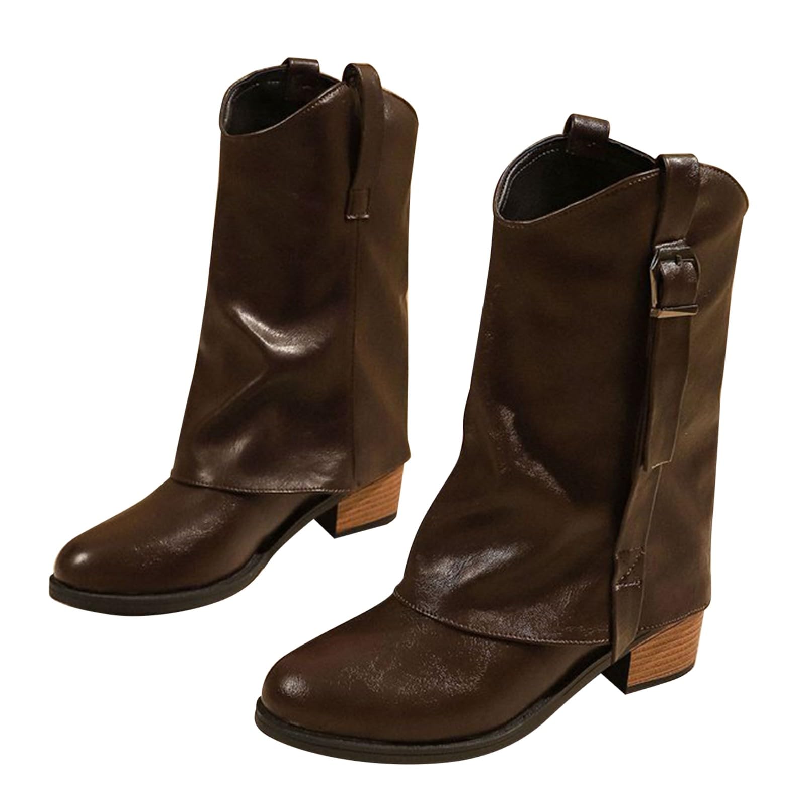Botas occidentales de piel para mujer, botas vaqueras cortas
