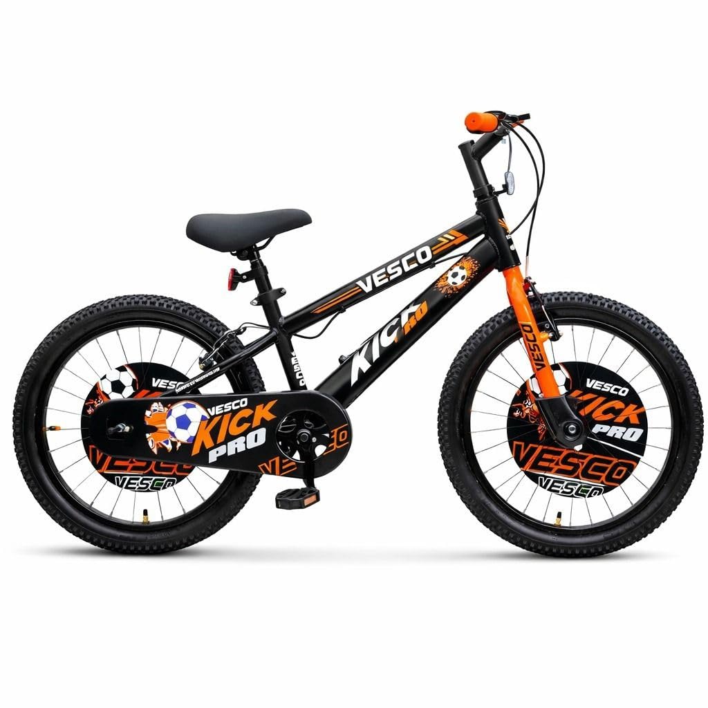 VESCO Kick Pro 20 Inch 20T Kids Bicycle 12.5" Frame | 85% Assembled | Fully Chain Cover | Age for 7 to 9 Year Boys & Girls (Black-Orange)-image-25