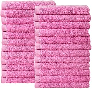 Todd Linens 12 Pcs or 24 Pcs Washcloth Sets 100% Soft Cotton Kitchen Accessories Flannel Face Cloths Highly Absorbent Fingertip Towels (Fuchsia, 24)