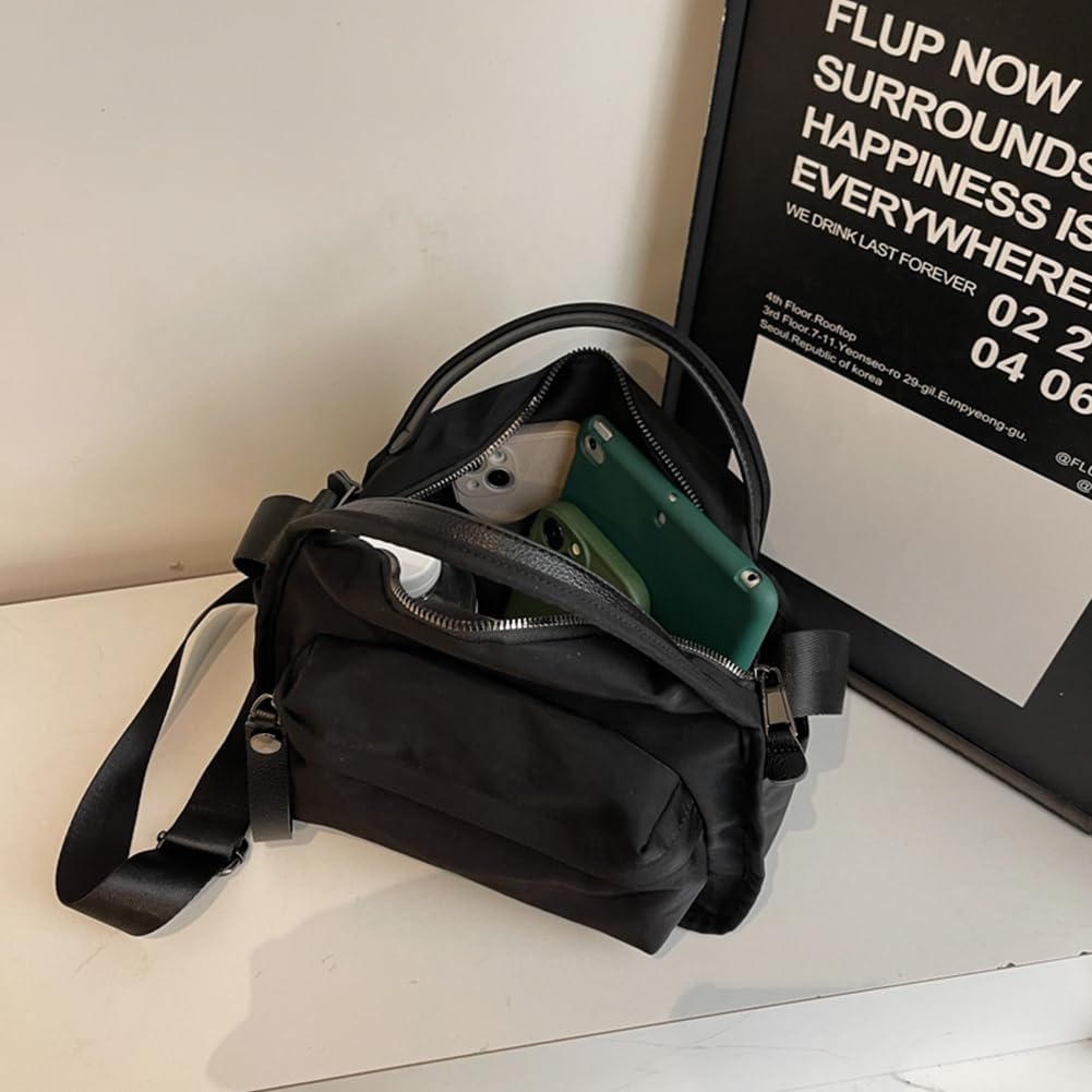 Solid Color Nylon Crossbody Bag for Women Soft Handbag with Top Handle Casual Shoulder Bag Elegant Square Purse - Image 6