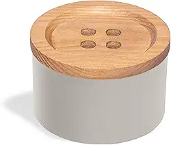 Geguton - Caixa Costura Botão - Aço sem Divisórias e Tampa de Madeira - Organização e Decoração - Bege Fendi e Madeira Pinus