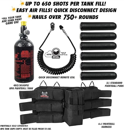 Miniatura 2 de Maddog Paintball Harness with Paintball Pods, 48ci3000psi Compressed Air HPA Paintball Tank & Remote Coil Accessory Package