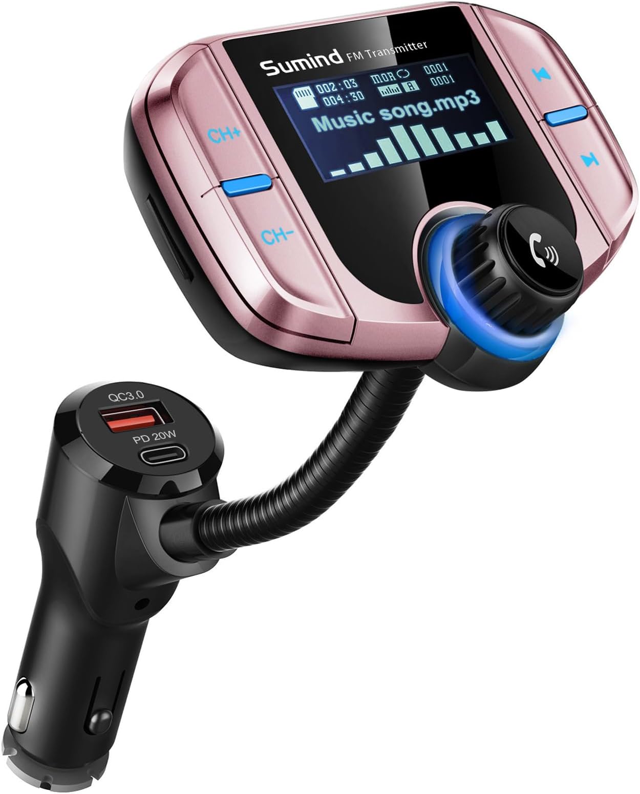 Sumind Upgraded Wireless Bluetooth Car Adapter FM Transmitter(Rose Gold,Pd)
