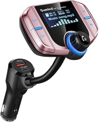 Miniatura 14 de Transmisor FM Bluetooth mejorado, kit de coche manos libres con adaptador de radio inalámbrico con pantalla de 1,7 pulgadas, QC3.0 y puertos USB