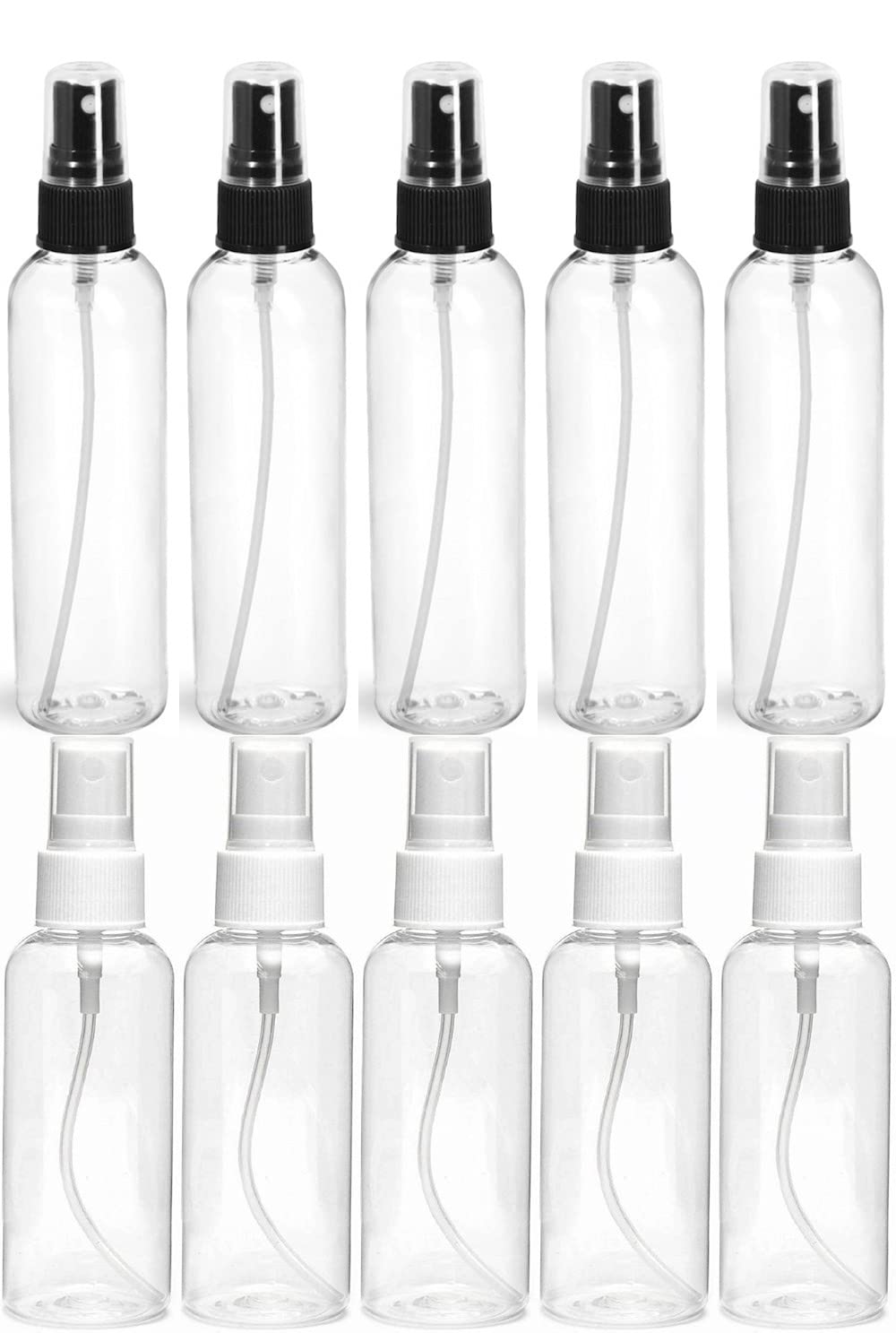 10 pcs Black and White Spray Bottles with Fine Mist Sprayer & Pump Spray Cap, Refillable & Reusable Clear Empty Plastic Bottles for Essential Oils, Travel, Perfumes-100 ml-image-21