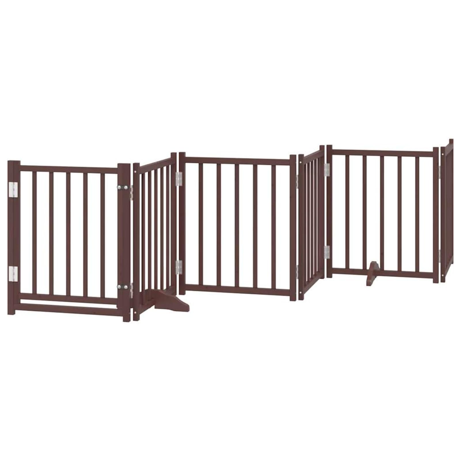 Tidyard 6-TLG. Hundetor mit Tür Faltbar Braun Eiche 300 cm Tannenholz, Modulares Haustiertor für Zimmer Durchgänge Korridore für Kleintiere wie Hunde Katzen Welpen352293