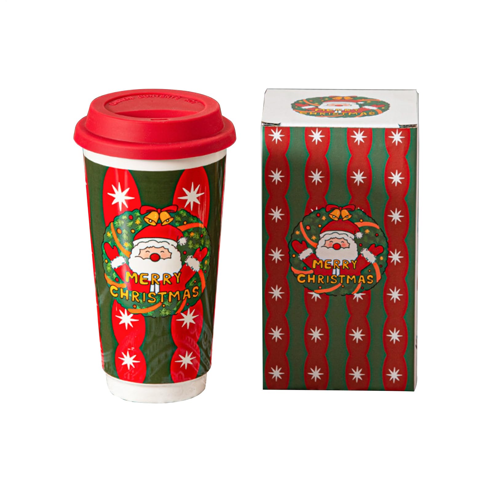 Holiday Coffee Mug - 580ml Ceramic Christmas Drinkware Double Wall Travel Cup Leak Resistant Festive Tumbler Giftable Reusable
