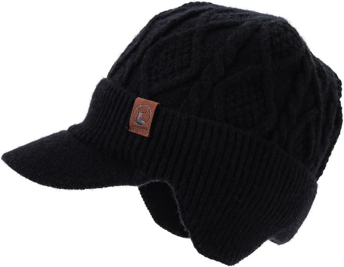 Winter Beanie with Brim Thick Fleece Knit Hat Short Brim Newsboy Hats Warm Earflaps Slouchy Skull Ski Caps - Image 2