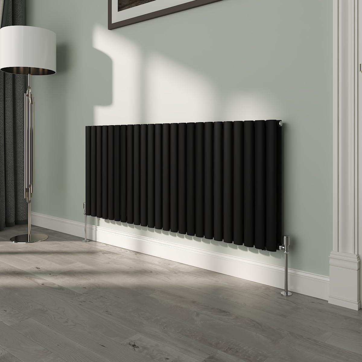 NRG Premium Black Oval Double Panel Designer Radiator 600x1416mm Central Heating — image 1