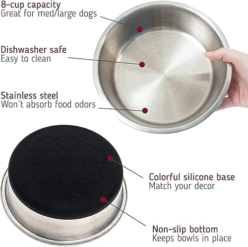 Miniatura 5 de Leashboss - Tapete XL y 2 cuencos para perros, tapete de silicona para comida para perros (negro 25 x 17 pulgadas) y cuencos de acero inoxidable