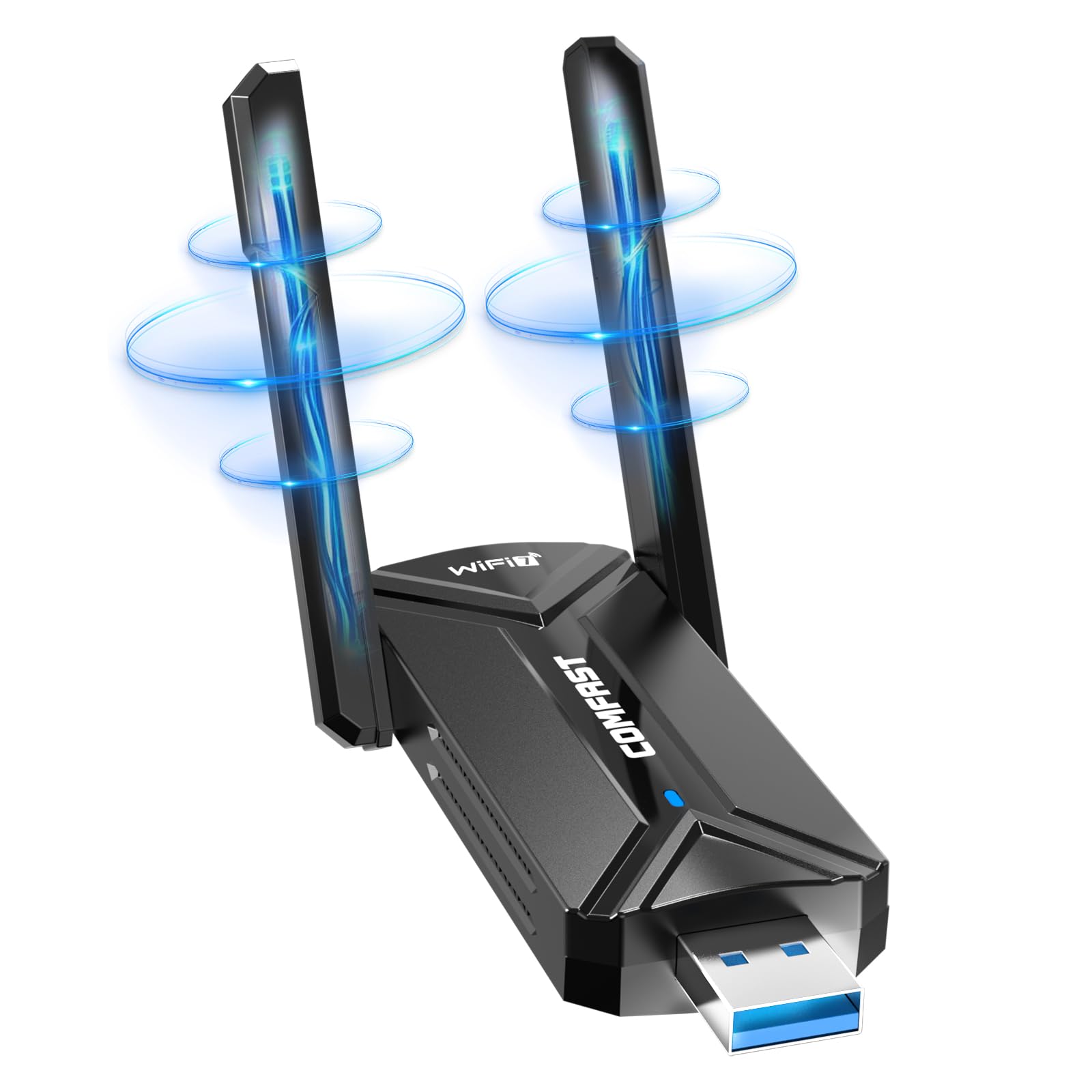 COMFAST BE6500 Adaptador WiFi USB para PC, Receptor WiFi USB 3.0, Antena WiFi 7 para Windows 10/11, Tri-Banda 6G/5G/2,4G, 2x6dBi Antenas de Alta Ganancia, WPA3, MU-MIMO, OFDMA y MLO