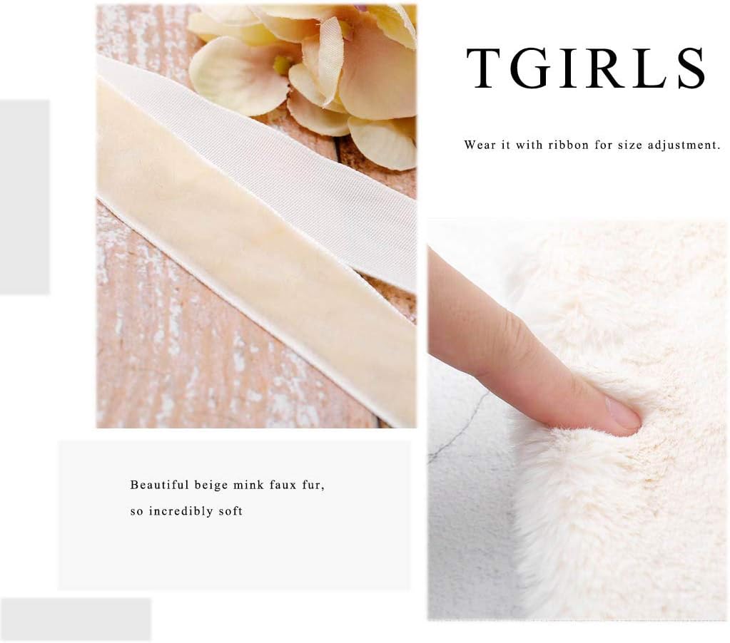 Tgirls Women's Wedding Faux Fur Shawl and Wrap with Ribbon Bridal Fur Stole Fur Scarf for Bride and Bridesmaids - Image 5