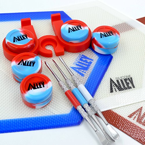 Wax Container [Full Set] - Oil Slick Nonstick Mat Red (1) White [w/Dab