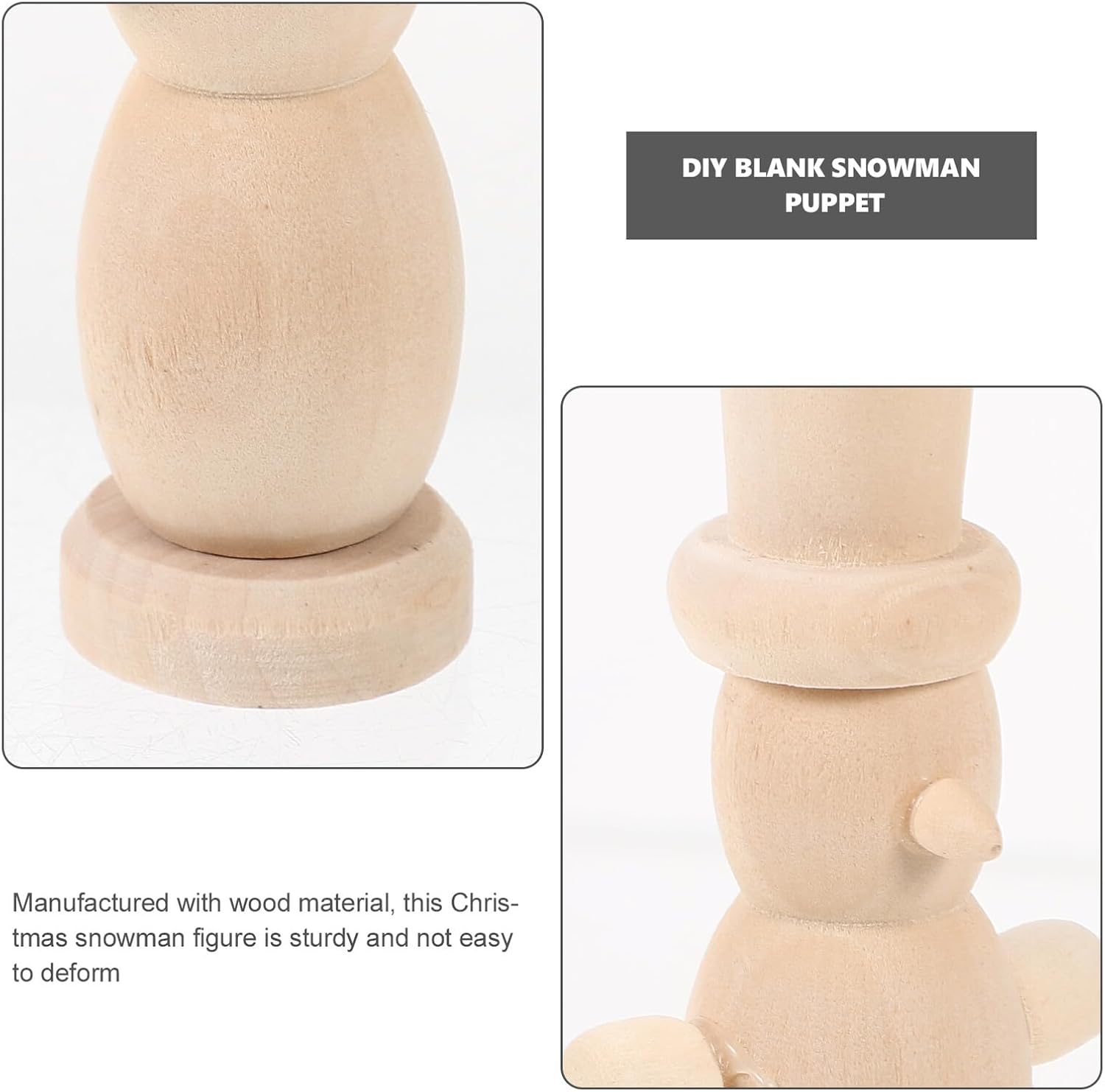 Holibanna Wooden Unfinished Snowman Figurine DIY Craft Kit and Adults, Blank Xmas Snowman Puppet for Winter Holiday Ornaments and Christmas Indoor Decoration Set