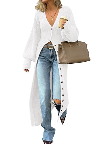 Saodimallsu Womens Long Cardigans V Neck Button Down Chunky Knit