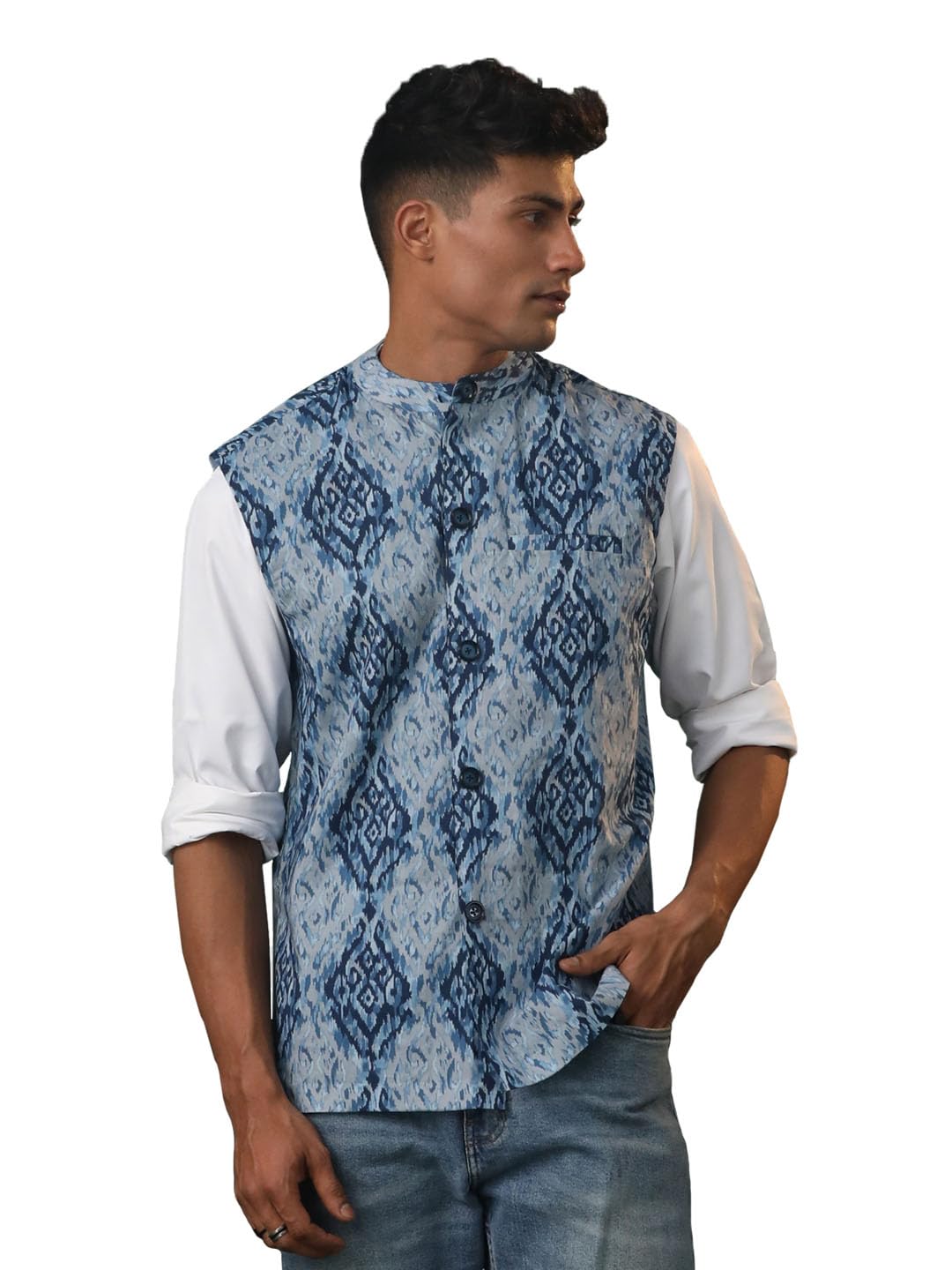 Men's Cotton Nehru Jacket I Allover Printed Jacket Regular Nehru Jacket I Fastive Party Wedding Neharu Jackets-image-4