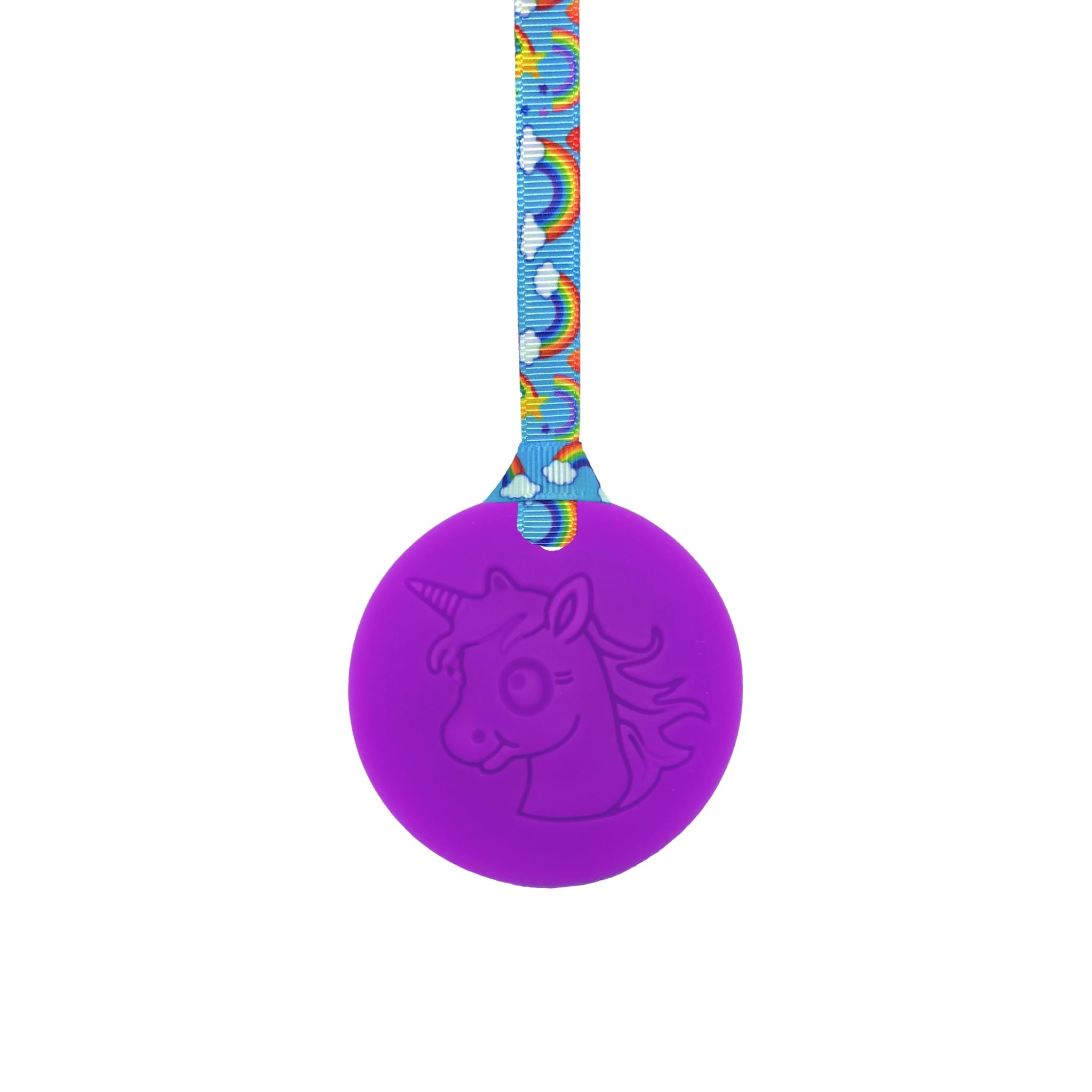 Sensory Chew Necklace with Lanyard - Purple - Unicorn Chew for Kids with Autism, Anxiety & ADHD – 100% Food Grade Silicone - Sensory Oojamabobs (8 Designs Available) (Rainbows, 54cm Lanyard)