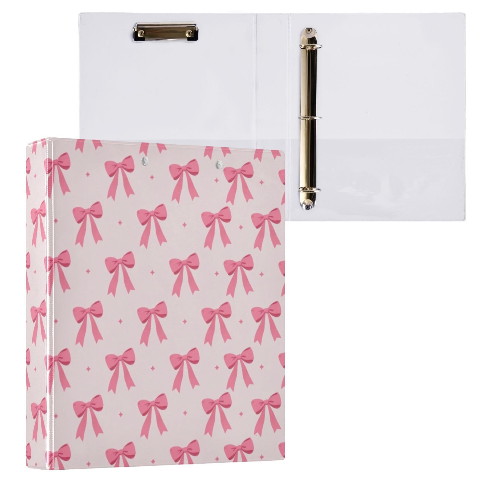 IHCVHQX 3 Ring Binder - 1.5 Inch Pink Ribbon Bow Binder Organizer with 2 Pockets for Home Office Supplies