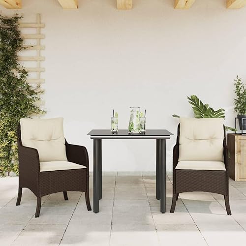 3-Piece Brown PE Rattan Garden Dining Set, Square Table, Removable