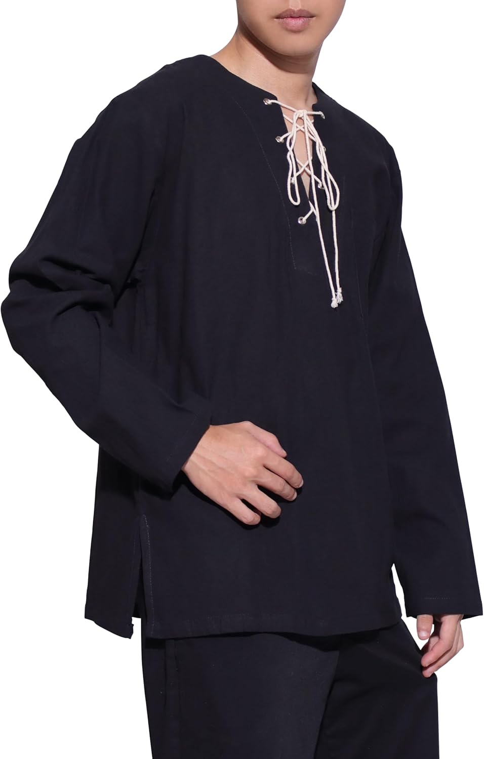 Full Funk Cotton Linen Mens Casual Lace Up Shirt Beach V Neck Tee Shirts