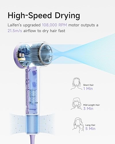 Miniatura 2 de Laifen Secador de pelo SE 2, secador de pelo iónico negativo de 200 millones con modo infantil y motor sin escobillas de 108,000 RPM, potente secado