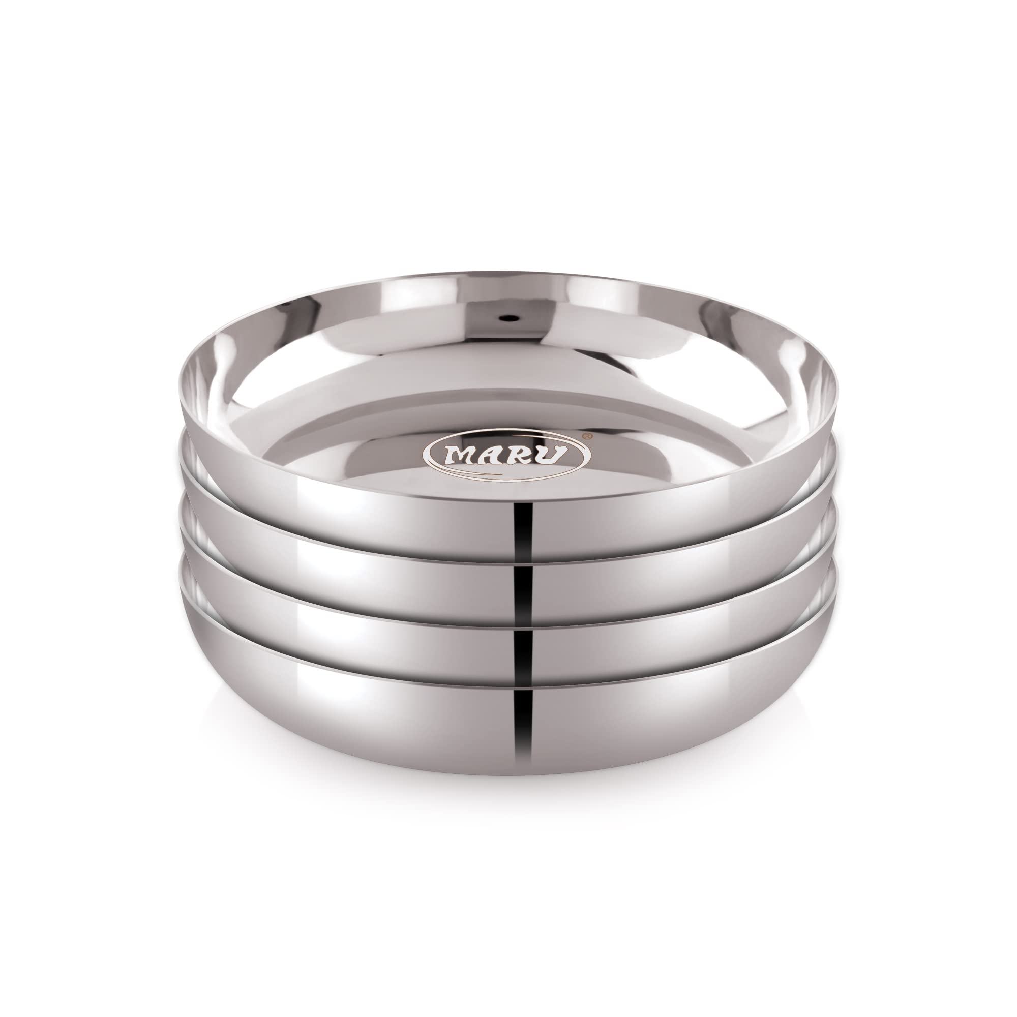 MARU Stainless Steel Small Serving Plates for Snacks Set of 4-18 cm Ideal for Serving Breakfast, Nashta & Desert. Multi Utility Quarter Plate for Every Day Use