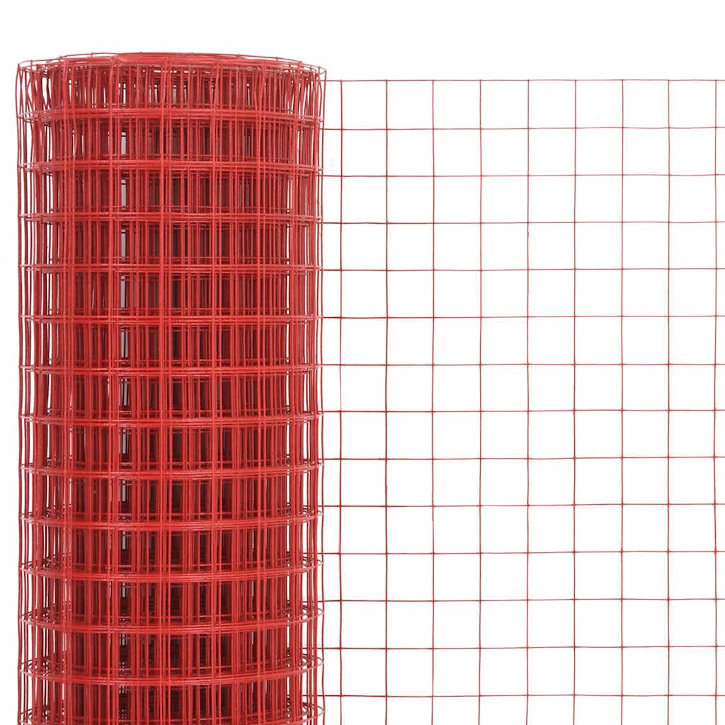 Valla de malla de alambre rojo 25 x 1 m – acero con revestimiento de PVC, resistente a la intemperie, rollo flexible para cercado de aves de corral, jaula de conejos, fronteras de arriates